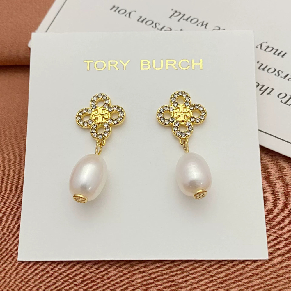Tory Burch Diamond Clover Hollow Drop Earrings